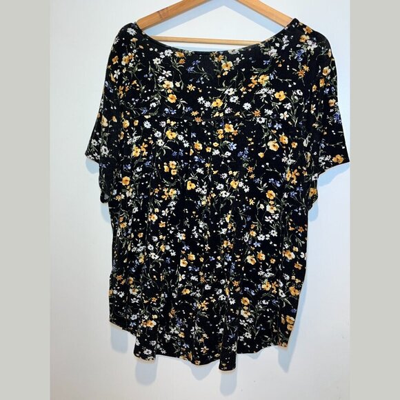 Philosophy Black Floral Ruffle Sleeve Boat Neck Blouse Women’s Size 2X - Picture 4 of 8